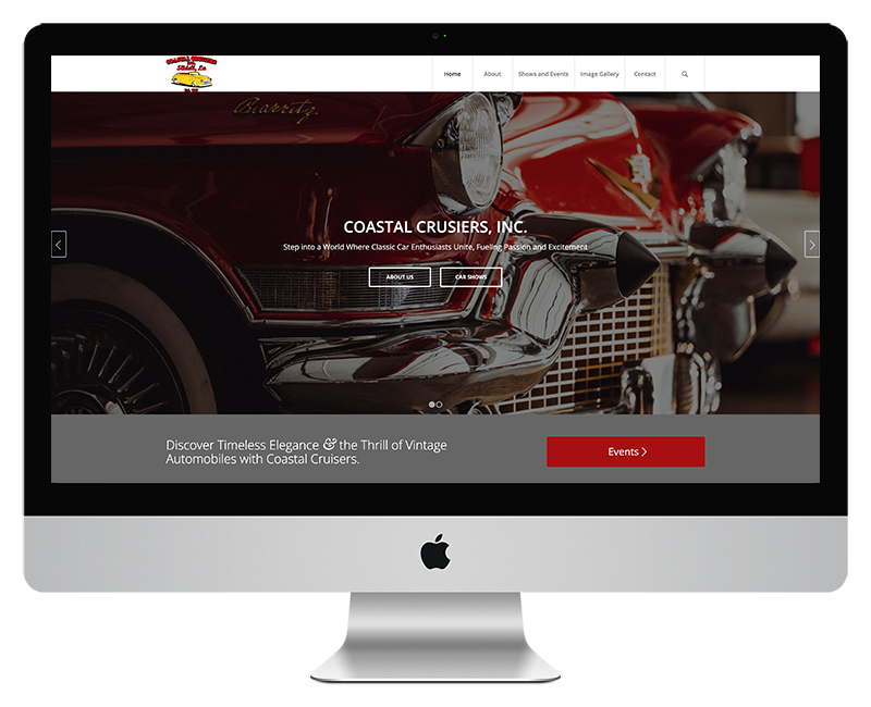 Home page mockup for Coastal Cruisers, Inc. of Slidell, Louisiana. Classic Car Club Web Design in Slidell